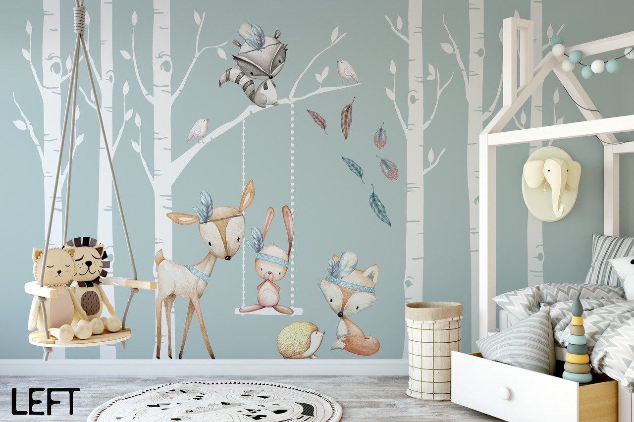 Animal Baby Boy Nursery Decor Bear Tribe Woodland Set Trees