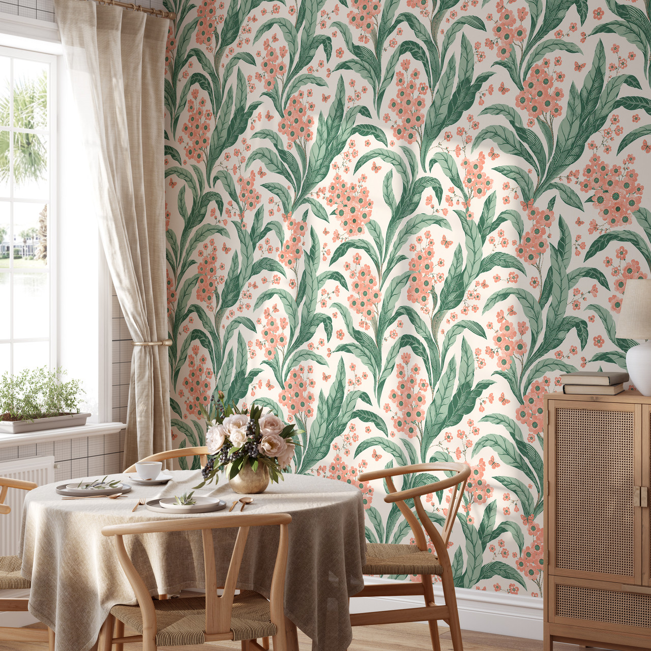 Tuscany Floral ゴブラン織　壁掛け　USA Ingrid Botanical Wallpaper | Green Floral Scandinavian Cottage