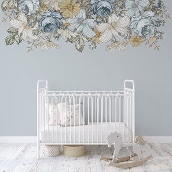 JAZMARIE Wall Decal Border Blue Vintage Flowers 