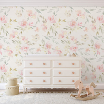 DELANEY Removable Peel & Stick Wallpaper Pink Watercolor Fowers