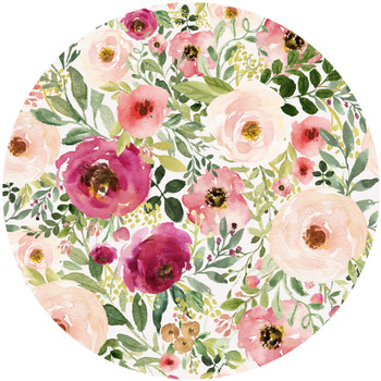 Jessica watercolor wallpaper pattern detail with blush, cranberry and coral flowers surrounded by green foliage