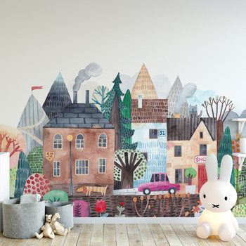 Fairy Landscape Town Houses Wall Decal 1019