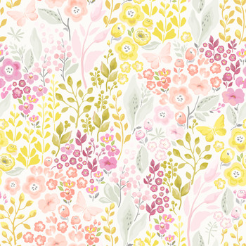 Pink and Yellow Floral Meadow Wallpaper