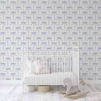 Baby Blue Bows Nursery Wallpaper 