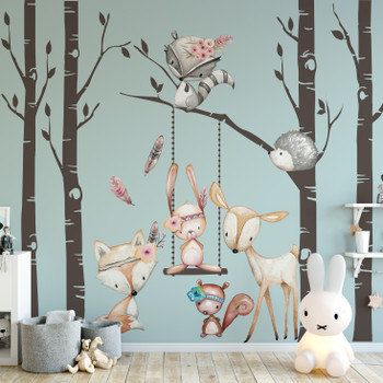 Woodland Girls Fox Tribe Wall Decals Nursery Decor 6 Trees + Animals
