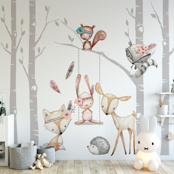 Woodland Girls Fox Tribe Wall Decals Nursery Decor 6 Trees + Animals