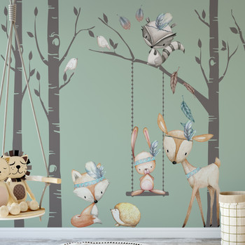 Woodland Fox Boys Tribe Wall Decals Nursery Decor Trees + Animals