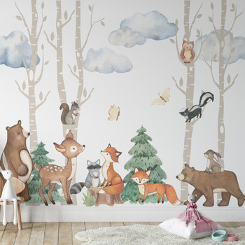 Woodland Wall Decals Nursery Decor Trees + Animals