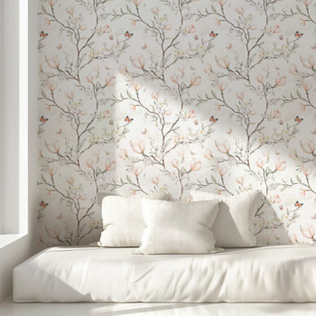 Blush Pink Magnolia Botanical Wallpaper