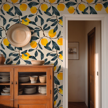 Lemons Botanic Watercolor Scandinavian Wallpaper