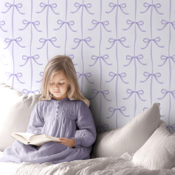 lavender bow ribbon wallpaper girl nursery reading corner