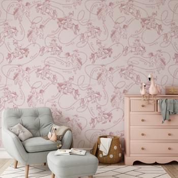 blush pink western wallpaper nursery dresser room scene