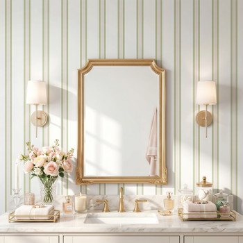 Charlotte Stripe Wallpaper | Sage Green and Blush Pink Cottage Stripes
