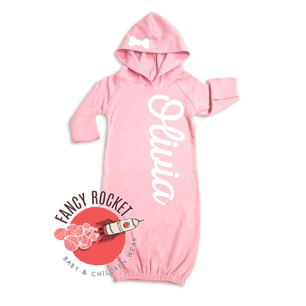 Personalized Baby Girl Hooded Gown Newborn