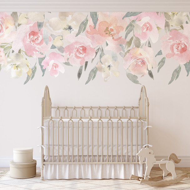 Delaney S Blush Pink Nursery Decor Girl Wall Mural Pink Flowers