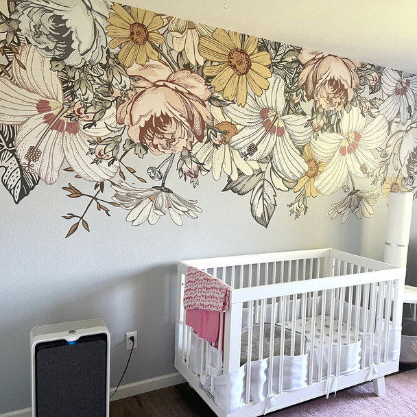 CAMILA Border Vintage Flowers Wall Decal FABRIC 156in x49in