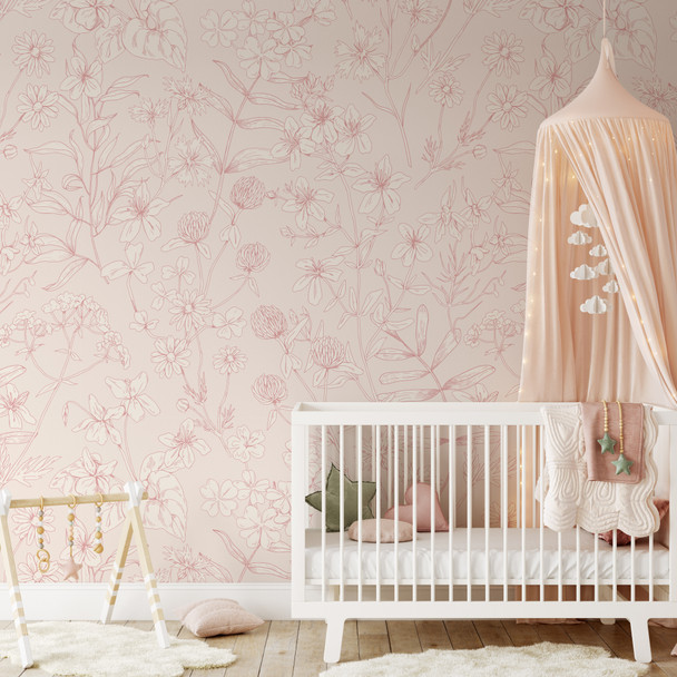 Blush Pink Wildflower Wallpaper