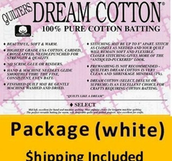 W4QPK Dream Cotton White Select Batting (Package, Queen 93 in x108 in) shipping included*