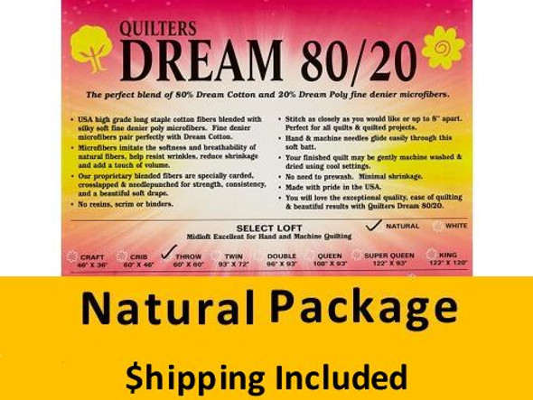 ENTWPK Dream 80/20 Blend Natural Batting (Package, Twin 72 in. x 93 in.) shipping included*