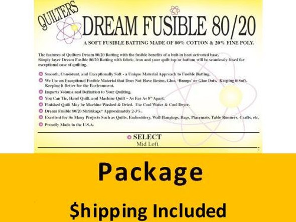 FUSETHPK Dream Fusible 80/20 Batting (Package, Throw 60 in x 60 in) shipping included