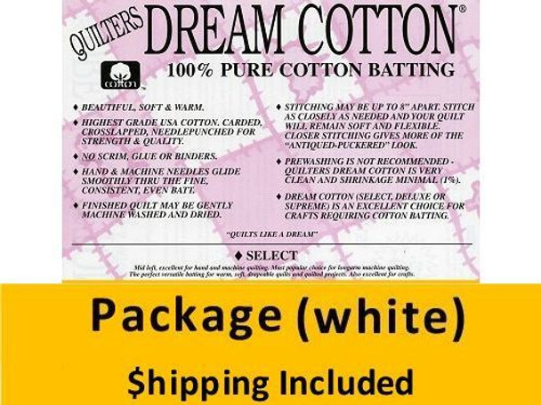 W4THPK Dream Cotton White Select Batting (Package, Throw  60 in x 60 in (2)) shipping included*