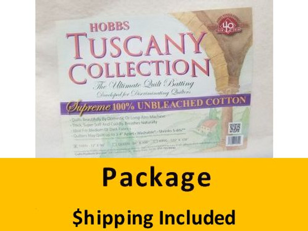 TUS96 Hobbs Tuscany Supreme Unbleached 100% Cotton Batting Package Queen