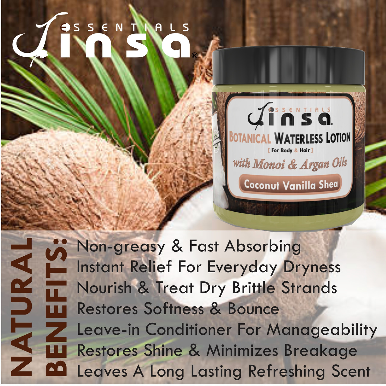 Coconut Vanilla Shea Botanical Waterless Lotion (with Monoi & Argan