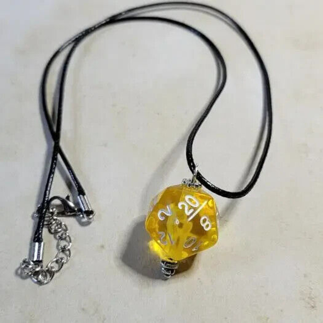 D20 Dice Necklace - Clear Yellow/White Numbers