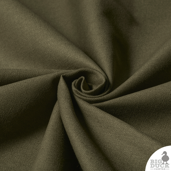 Folded yard of 10oz Olive Drab canvas fabric — medium-weight cotton duck ideal for bags and slipcovers.