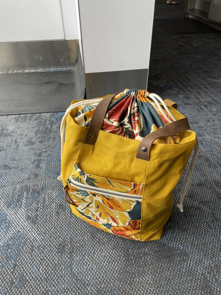 Handcrafted tote bag made from 10oz Lemon Curry waxed canvas—a deep golden yellow cotton duck with durable, water-repellent finish. Designed for everyday carry and made from Big Duck Canvas fabric Handcrafted tote bag made from 10oz Lemon Curry waxed canvas—a deep golden yellow cotton duck with durable, water-repellent finish. Designed for everyday carry and made from Big Duck Canvas fabric