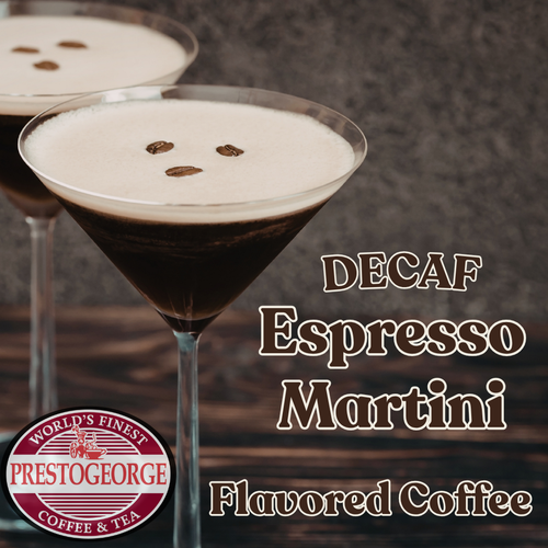 Decaf espresso martini flavored coffee from Prestogeorge in Pittsburgh.