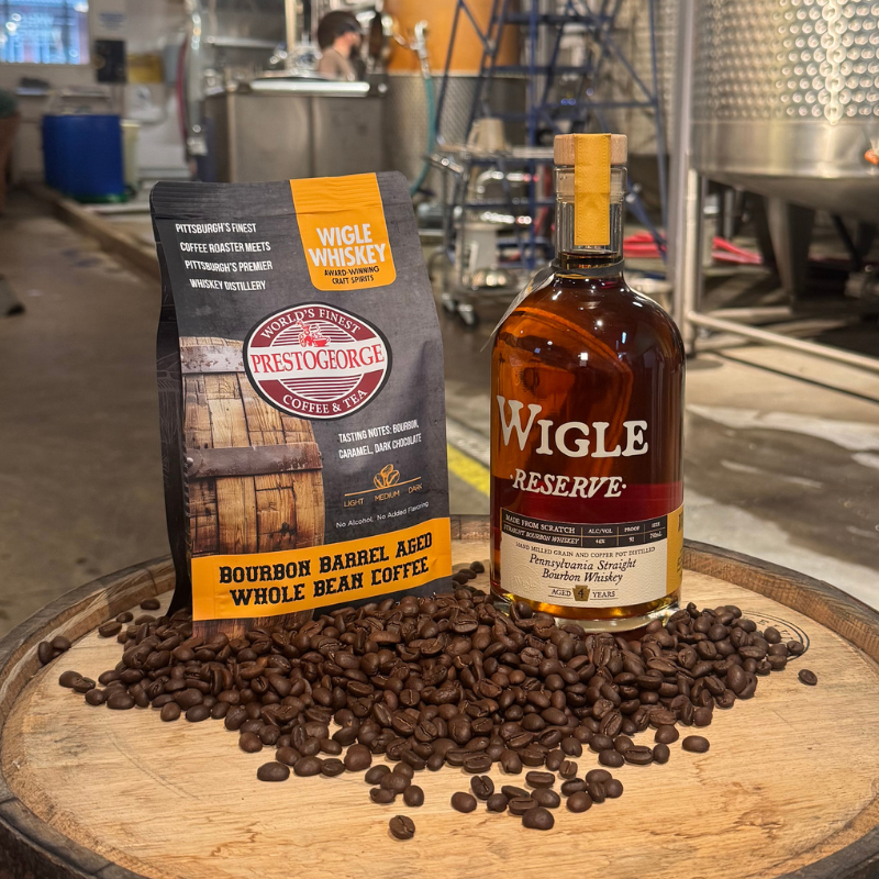 Bourbon barrel aged coffee for Father's day from Wigle whiskey and Prestogeorge Coffee in Pittsburgh.
