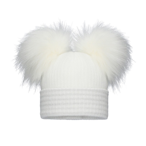 Pom Pom Envy Baby Hat Double Stripe - White/Grey