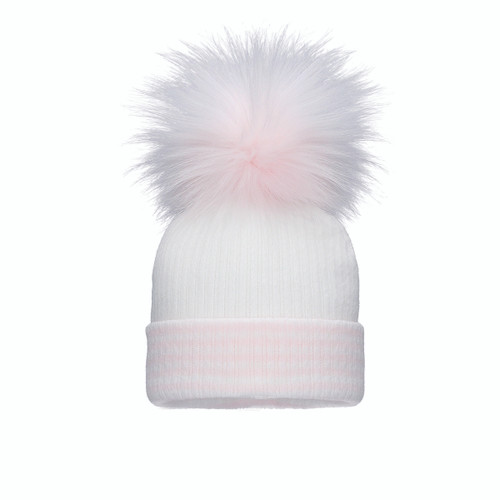 Pom Pom Envy Baby Hat Stripe Single - White/Pink