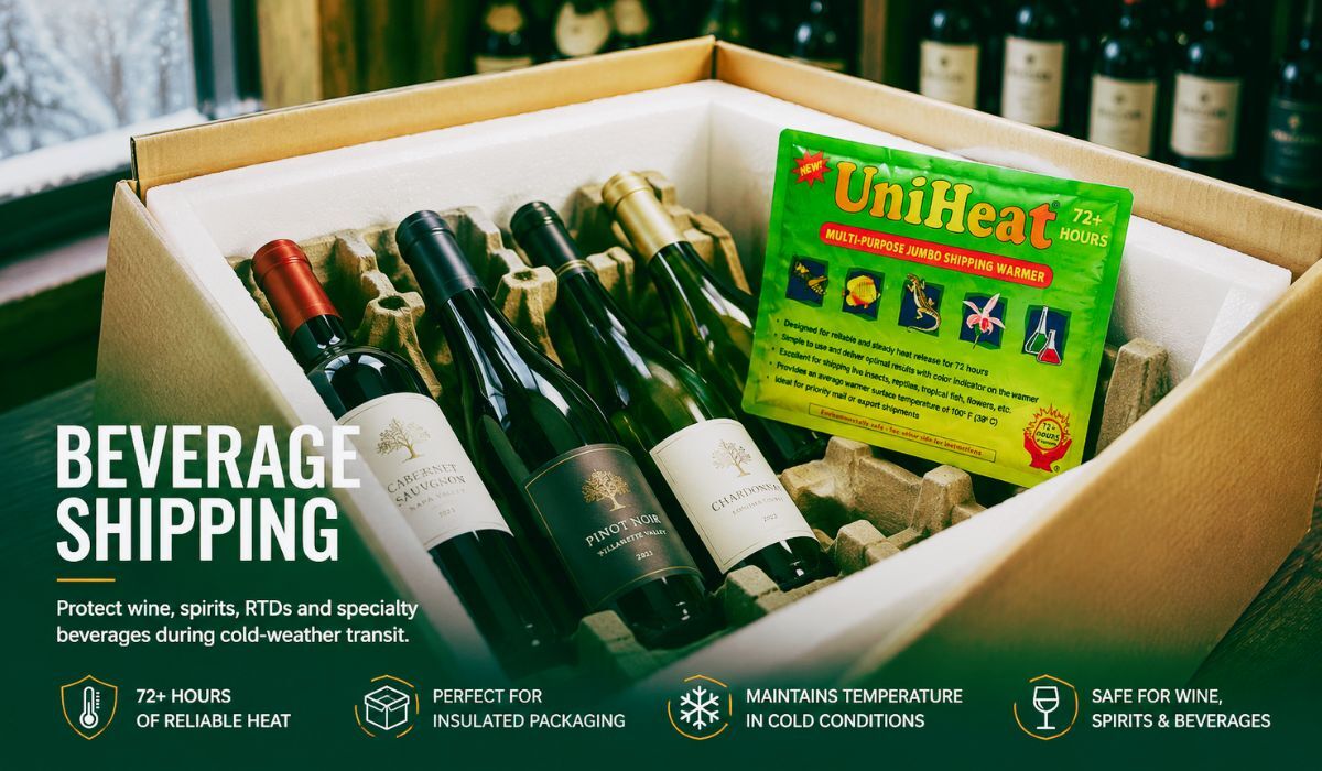 Beverage shipping with UniHeat warmer for cold-weather transit