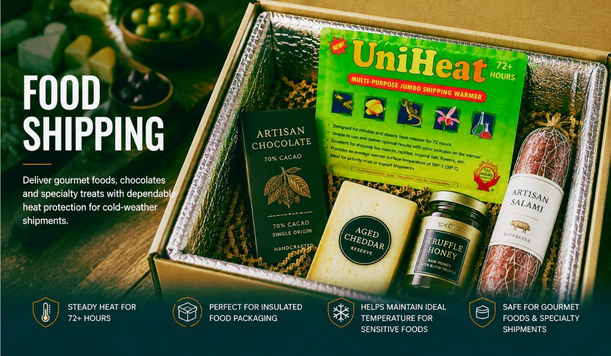 Food and chocolate shipping with UniHeat warmer for cold-weather transit