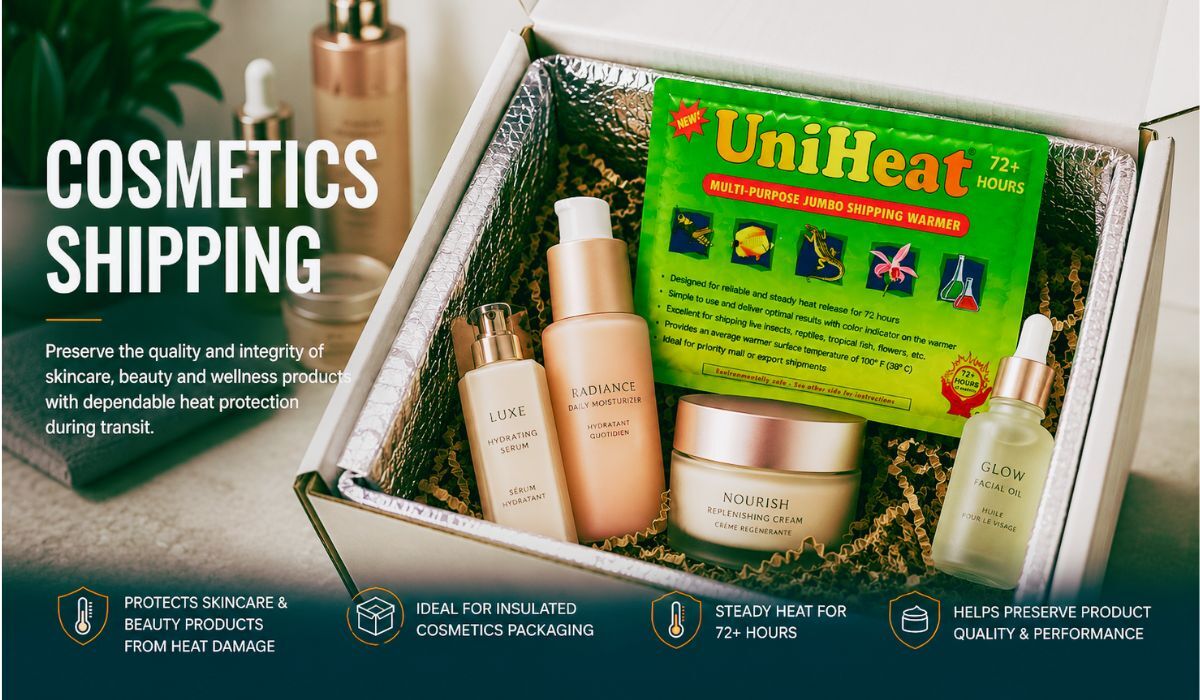 Cosmetics shipping with UniHeat warmer for skincare and wellness products