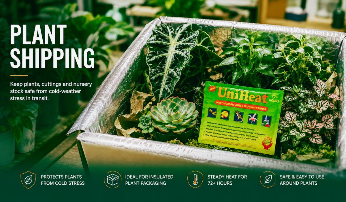 Plant shipping with UniHeat warmer for cold-weather plant protection