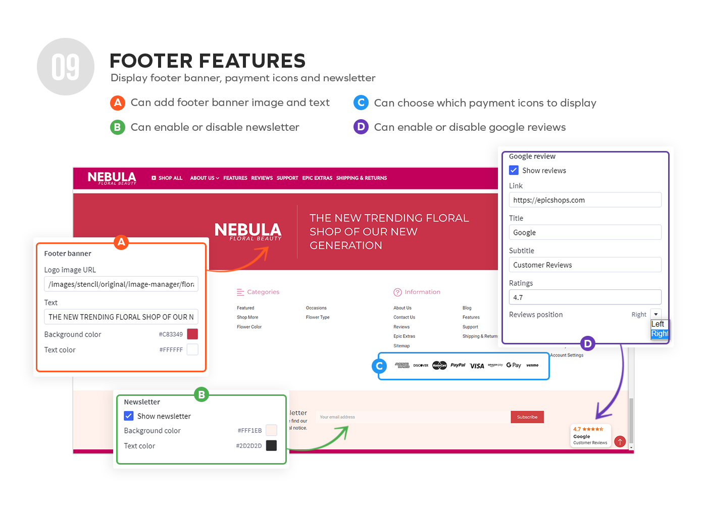 Nebula Footer Features