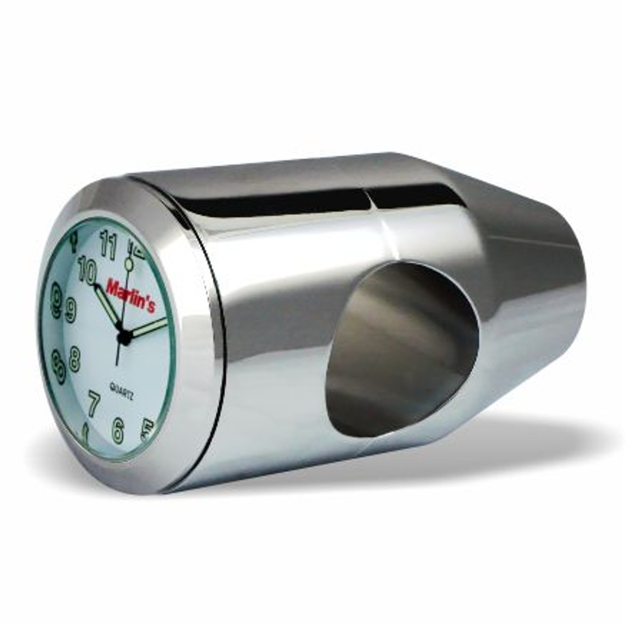 Marlin's Chrome Motorcycle Clock Bullet Billet Style Handlebar Mount with Radiant White Face