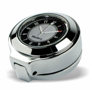 Marlin's Chrome Motorcycle Clock for Harley Davidson Road King Flip Fork Lock Key Cover with CLASSIC Black and Silver Face
