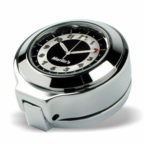 Marlin's Chrome Motorcycle Clock for Harley Davidson Road King Flip Fork Lock Key Cover with RETRO Black and White Face
