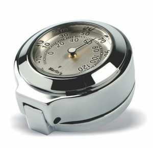 Marlin's Chrome Motorcycle Thermometer for Harley Davidson Road King Flip Fork Lock Key Cover with Brushed Aluminum (Fahrenheit Scale) Face