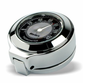 Marlin's Chrome Motorcycle Thermometer for Harley Davidson Road King Flip Fork Lock Key Cover with CLASSIC Black and Silver (Fahrenheit Scale) Face