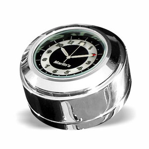 Marlin's Chrome Motorcycle Clock for Harley Davidson Road King Swivel Fork Lock Key Cover with RETRO Black and White Face