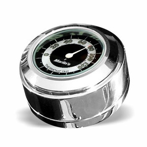 Marlin's Chrome Motorcycle Thermometer for Harley Davidson Road King Swivel Fork Lock Key Cover with RETRO Black and White  (Fahrenheit Scale) Face