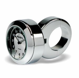 Marlin's Chrome Motorcycle Clock Classic Adjustable Ring Style Handlebar Mount with Black and Silver Horseshoe Face Marlin's Chrome Motorcycle Clock Classic Adjustable Ring Style Handlebar Mount with Black and Silver Horseshoe Face