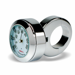 Marlin's Chrome Motorcycle Thermometer Classic Adjustable Ring Style Handlebar Mount with Radiant White (Fahrenheit /Small Celsius Scale) Face Marlin's Chrome Motorcycle Thermometer Classic Adjustable Ring Style Handlebar Mount with Radiant White (Fahrenheit /Small Celsius Scale) Face