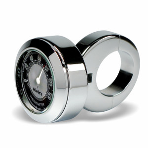 Marlin's Chrome Motorcycle Thermometer Classic Adjustable Ring Style Handlebar Mount with CLASSIC Black and Silver (Fahrenheit Scale) Face Marlin's Chrome Motorcycle Thermometer Classic Adjustable Ring Style Handlebar Mount with CLASSIC Black and Silver (Fahrenheit Scale) Face