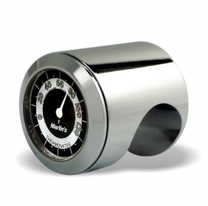 Marlin's Chrome Motorcycle Thermometer Talon Motorcycle Handlebar Mount with RETRO Black and White (Fahrenheit Scale) Face Marlin's Chrome Motorcycle Thermometer Talon Motorcycle Handlebar Mount with RETRO Black and White (Fahrenheit Scale) Face